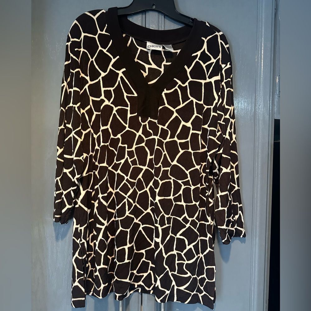 Chico's Geometric Brown and Cream Top